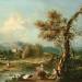 An Italianate River Landscape with Travellers
